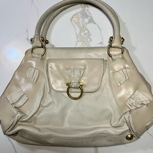 Salvatore Ferragamo Ivory Cream Leather Satchel Tote – c.2007 Gancini Hardware